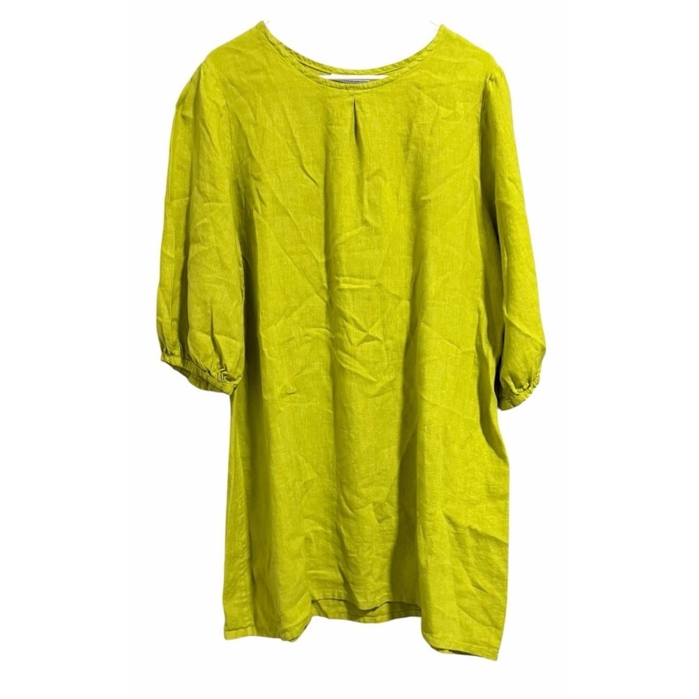 BRYN WALKER Lucien Shift Dress 100% Linen Pera Chartreuse Green Women's Size L